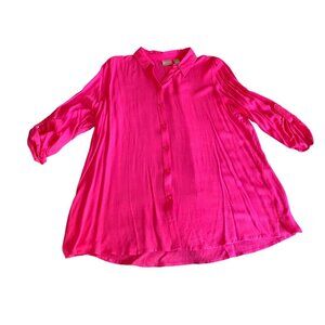 Chicos Womens Button-Down Fuchsia Long Sleeve Blouse Size 2 Rayon